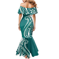 Kia Orana Cook Islands Family Matching Mermaid Dress and Hawaiian Shirt Teal Plumeria Tropical Waves - Polynesian Pride