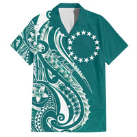 Kia Orana Cook Islands Family Matching Off The Shoulder Long Sleeve Dress and Hawaiian Shirt Teal Plumeria Tropical Waves - Polynesian Pride