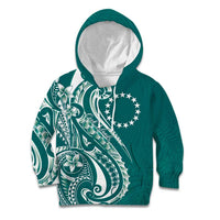 Kia Orana Cook Islands Kid Hoodie Teal Plumeria Tropical Waves - Polynesian Pride