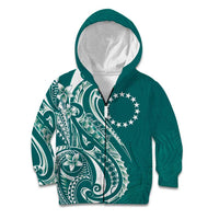 Kia Orana Cook Islands Kid Hoodie Teal Plumeria Tropical Waves - Polynesian Pride