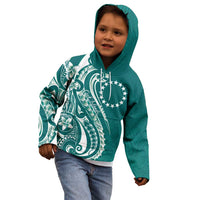 Kia Orana Cook Islands Kid Hoodie Teal Plumeria Tropical Waves - Polynesian Pride
