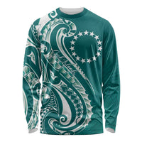 Kia Orana Cook Islands Long Sleeve Shirt Teal Plumeria Tropical Waves LT7 Unisex Teal - Polynesian Pride