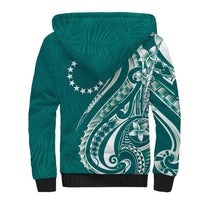 Kia Orana Cook Islands Sherpa Hoodie Teal Plumeria Tropical Waves LT7 - Polynesian Pride