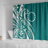 Kia Orana Cook Islands Shower Curtain Teal Plumeria Tropical Waves - Polynesian Pride