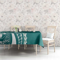 Kia Orana Cook Islands Tablecloth Teal Plumeria Tropical Waves LT7 - Polynesian Pride