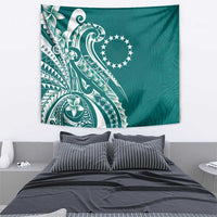 Kia Orana Cook Islands Tapestry Teal Plumeria Tropical Waves - Polynesian Pride