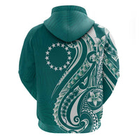 Kia Orana Cook Islands Zip Hoodie Teal Plumeria Tropical Waves LT7 - Polynesian Pride