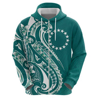 Kia Orana Cook Islands Zip Hoodie Teal Plumeria Tropical Waves LT7 - Polynesian Pride
