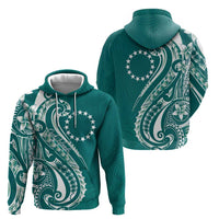 Kia Orana Cook Islands Zip Hoodie Teal Plumeria Tropical Waves LT7 - Polynesian Pride
