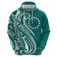 Kia Orana Cook Islands Zip Hoodie Teal Plumeria Tropical Waves LT7 - Polynesian Pride
