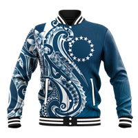 Kia Orana Cook Islands Baseball Jacket Auika Plumeria Tropical Waves LT7 Unisex Navy Blue - Polynesian Pride