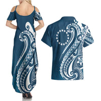 Kia Orana Cook Islands Couples Matching Summer Maxi Dress and Hawaiian Shirt Auika Plumeria Tropical Waves - Polynesian Pride