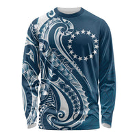 Kia Orana Cook Islands Long Sleeve Shirt Auika Plumeria Tropical Waves LT7 Unisex Navy Blue - Polynesian Pride