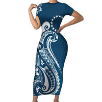 Kia Orana Cook Islands Short Sleeve Bodycon Dress Auika Plumeria Tropical Waves - Polynesian Pride