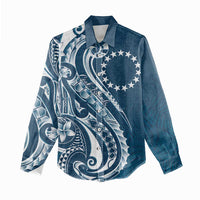 Kia Orana Cook Islands Women Casual Shirt Auika Plumeria Tropical Waves - Polynesian Pride