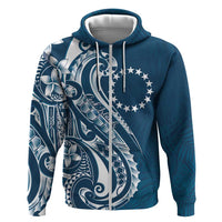Kia Orana Cook Islands Zip Hoodie Auika Plumeria Tropical Waves LT7 Zip Hoodie Navy Blue - Polynesian Pride