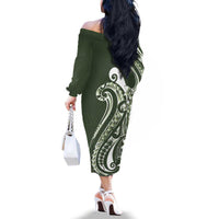 Kia Orana Cook Islands Family Matching Off The Shoulder Long Sleeve Dress and Hawaiian Shirt Matie Plumeria Tropical Waves - Polynesian Pride