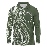 Kia Orana Cook Islands Long Sleeve Polo Shirt Matie Plumeria Tropical Waves - Polynesian Pride