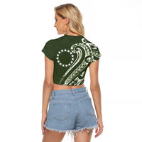 Kia Orana Cook Islands Raglan Cropped T Shirt Matie Plumeria Tropical Waves LT7 - Polynesian Pride