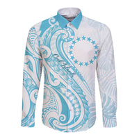 Kia Orana Cook Islands Long Sleeve Button Shirt Moana Plumeria Tropical Waves LT7 Unisex Turquoise - Polynesian Pride