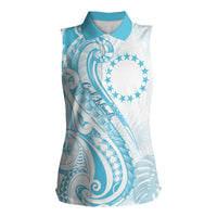 Kia Orana Cook Islands Women Sleeveless Polo Shirt Moana Plumeria Tropical Waves - Polynesian Pride