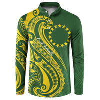 Kia Orana Cook Islands Button Sweatshirt Plumeria Tropical Waves LT7 Yellow Green - Polynesian Pride