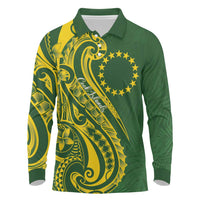 Kia Orana Cook Islands Long Sleeve Polo Shirt Plumeria Tropical Waves - Polynesian Pride