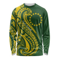 Kia Orana Cook Islands Long Sleeve Shirt Plumeria Tropical Waves LT7 Unisex Yellow Green - Polynesian Pride