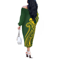Kia Orana Cook Islands Off The Shoulder Long Sleeve Dress Plumeria Tropical Waves - Polynesian Pride