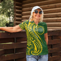 Kia Orana Cook Islands Women Polo Shirt Plumeria Tropical Waves - Polynesian Pride