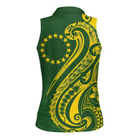 Kia Orana Cook Islands Women Sleeveless Polo Shirt Plumeria Tropical Waves - Polynesian Pride