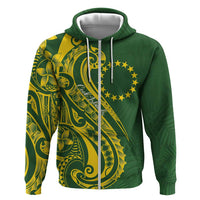 Kia Orana Cook Islands Zip Hoodie Plumeria Tropical Waves LT7 Zip Hoodie Yellow Green - Polynesian Pride