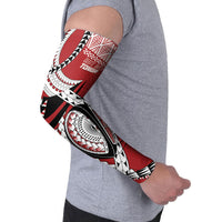 Mate Ma'a Tonga Rugby Custom Kupesi Motifs Arm Sleeves Red Waves LT7 - Polynesian Pride