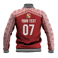 Mate Ma'a Tonga Rugby Custom Kupesi Motifs Baseball Jacket Red Waves LT7 - Polynesian Pride