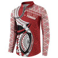 Mate Ma'a Tonga Rugby Custom Kupesi Motifs Button Sweatshirt Red Waves LT7 - Polynesian Pride