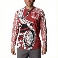 Mate Ma'a Tonga Rugby Custom Kupesi Motifs Button Sweatshirt Red Waves LT7 - Polynesian Pride