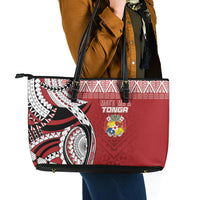 Mate Ma'a Tonga Rugby Kupesi Motifs Leather Tote Bag Red Waves LT7 - Polynesian Pride