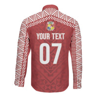 Mate Ma'a Tonga Rugby Custom Kupesi Motifs Long Sleeve Button Shirt Red Waves LT7 - Polynesian Pride