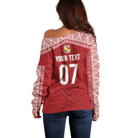 Mate Ma'a Tonga Rugby Custom Kupesi Motifs Off Shoulder Sweater Red Waves LT7 - Polynesian Pride