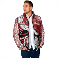 Mate Ma'a Tonga Rugby Custom Kupesi Motifs Padded Jacket Red Waves LT7 - Polynesian Pride