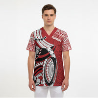 Mate Ma'a Tonga Rugby Custom Kupesi Motifs Scrub Top Red Waves LT7 - Polynesian Pride