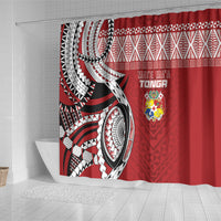 Mate Ma'a Tonga Rugby Kupesi Motifs Shower Curtain Red Waves LT7 - Polynesian Pride