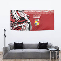 Mate Ma'a Tonga Rugby Kupesi Motifs Tapestry Red Waves LT7 - Polynesian Pride