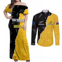 Australia Rugby Mix New Zealands Rugby Couples Matching Off Shoulder Maxi Dress and Long Sleeve Button Shirts Wallabies Versus Silver Fern Sporty Basic LT7 Art - Polynesian Pride