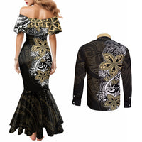 Polynesian Pride Couples Matching Mermaid Dress and Long Sleeve Button Shirts Tiare With Plumeria Mix Style LT7 - Polynesian Pride