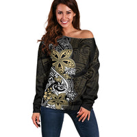 Polynesian Pride Off Shoulder Sweater Tiare With Plumeria Mix Style LT7 Women Cream - Polynesian Pride