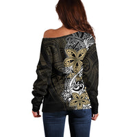 Polynesian Pride Off Shoulder Sweater Tiare With Plumeria Mix Style LT7 - Polynesian Pride