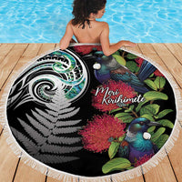 Meri Kirihimete New Zealand Beach Blanket Tui on Pohutukawa LT7 - Polynesian Pride