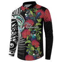 Meri Kirihimete New Zealand Button Sweatshirt Tui on Pohutukawa LT7 - Polynesian Pride