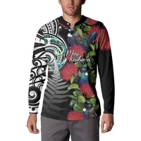 Meri Kirihimete New Zealand Button Sweatshirt Tui on Pohutukawa LT7 - Polynesian Pride
